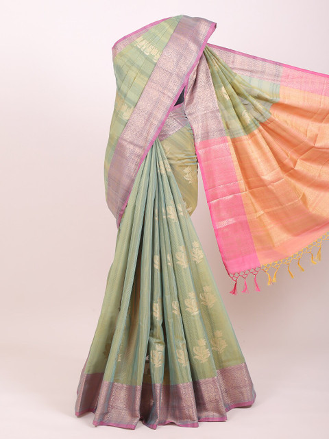 

Pothys Green & Pink Floral Zari Saree