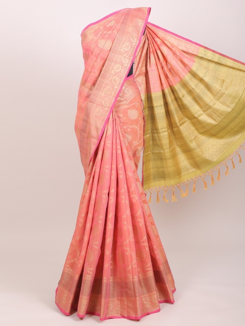 

Pothys Women Pink & Gold Ethnic Motifs Woven Designed Saree