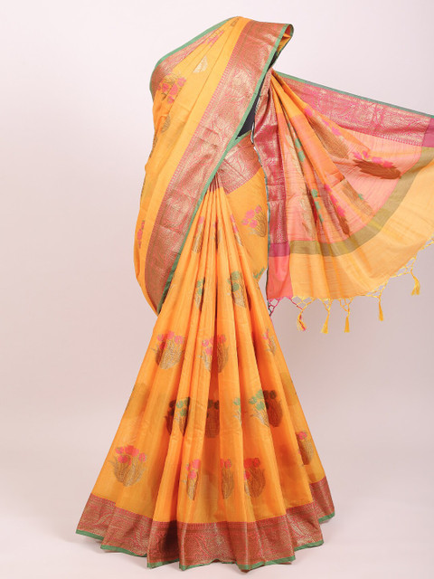 

Pothys Yellow & Pink Floral Saree