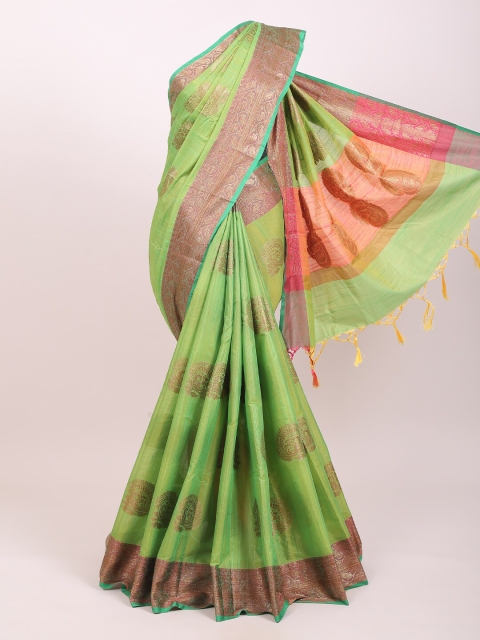 

Pothys Green & Pink Ethnic Motifs Zari Woven Design Saree