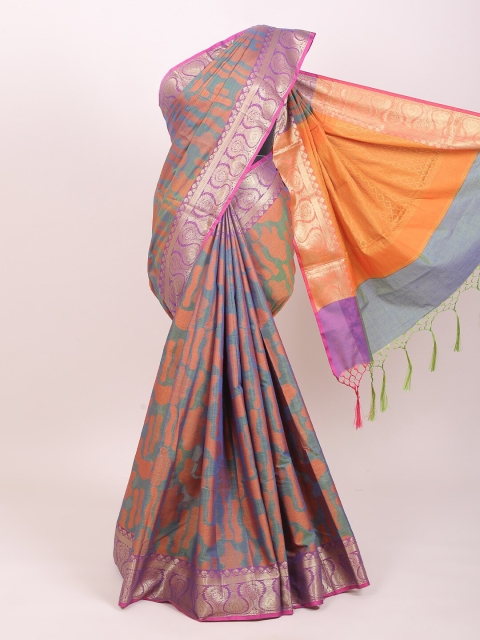 

Pothys Orange & Purple Woven Design Zari Detail Saree