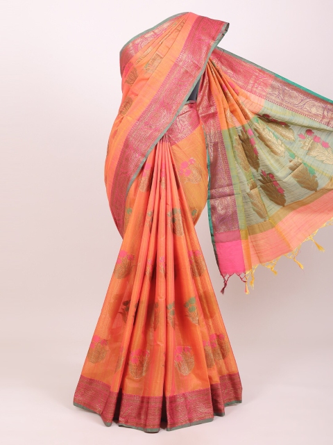 

Pothys Women Orange & Green Ethnic Floral Woven Designed Saree