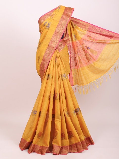 

Pothys Mustard & Pink Floral Zari Saree