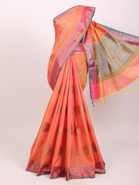 

Pothys Orange & Pink Ethnic Motifs Zari Saree