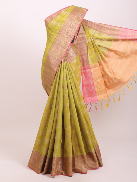 

Pothys Green & Pink Floral Woven Design Saree