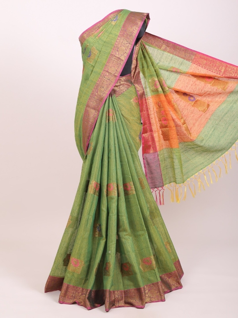 

Pothys Green & Pink Floral Zari Saree