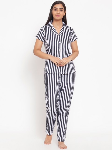 

Boston Club Women Navy Blue Striped Night suit