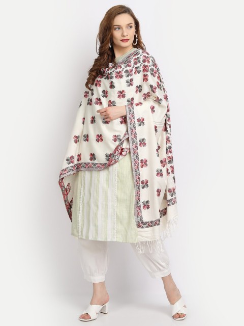 

HK colours of fashion Women Off White & Red Woven Design Stole
