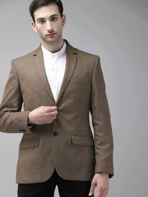 

Park Avenue Men Brown Textured Slim Fit Single-Breasted Formal Blazer
