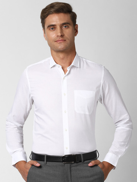 

Peter England Men White Slim Fit Micro Checks Pure Cotton Formal Shirt