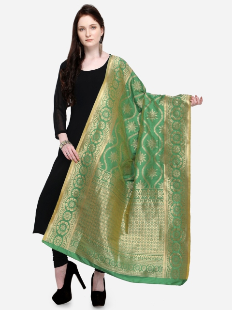 

mf Green & Gold-Toned Woven Design Art Silk Dupatta with Zari