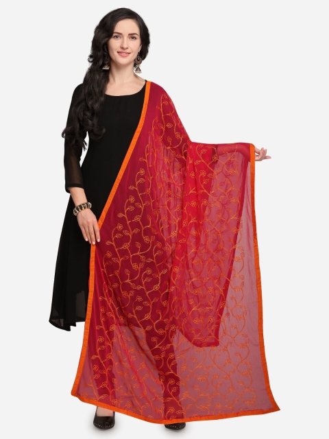 

mf Pink & Orange Paisley Embroidered Dupatta with Thread Work