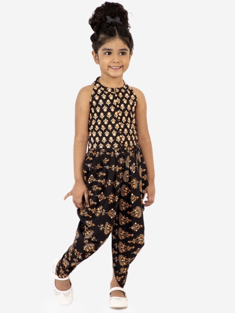 

Lil Peacock Girls Black & Beige Printed Top with Dhoti Pants