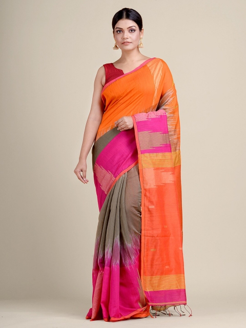 

Charukriti Grey & Orange Woven Design Handloom Ikat Saree