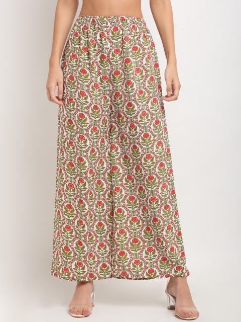 

NEUDIS Women Green & Red Floral Printed Ethnic Palazzos