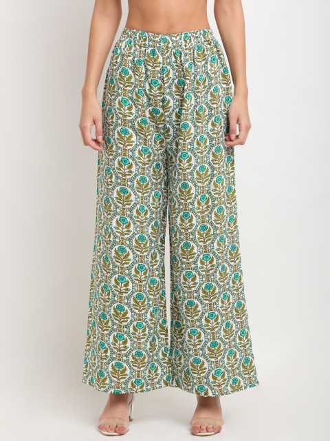 

NEUDIS Women Green & White Floral Printed Ethnic Palazzos