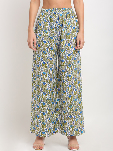 

NEUDIS Women Green & Blue Floral Printed Ethnic Palazzos