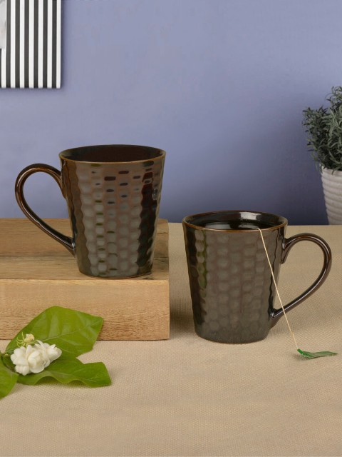 

StyleMyWay Set Of 2 Brown Handcrafted Textured Ceramic Glossy Mugs