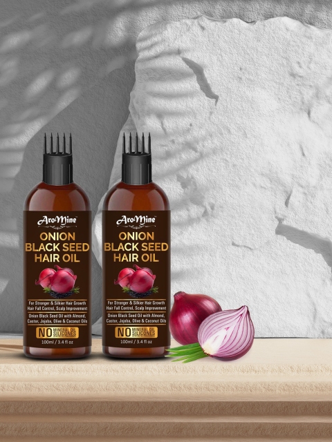 

AroMine Pack of 2 Hair Fall Control Onion Blackseed Oil With Comb Applicator, Red