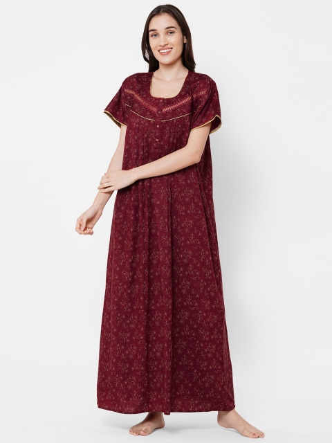 

Sweet Dreams Maroon Printed Maxi Nightdress