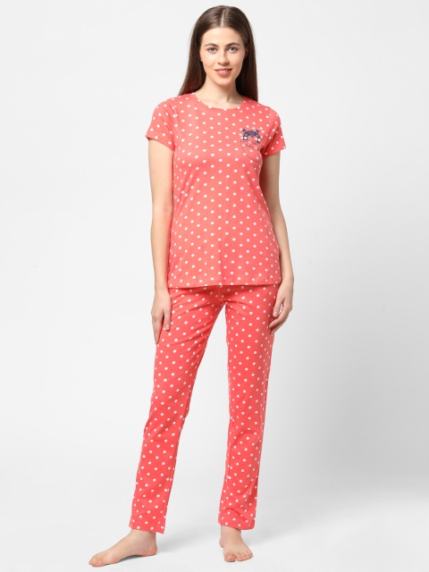 

Sweet Dreams Women Coral & White Printed Night suit OCW-2079 CORAL