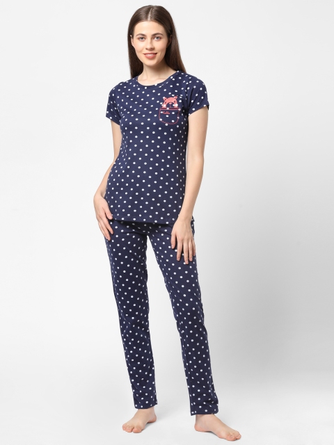 

Sweet Dreams Women Navy Blue & White Printed Night suit