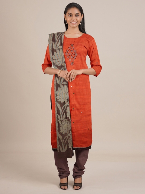 

Pothys Orange Unstitched Dress Material