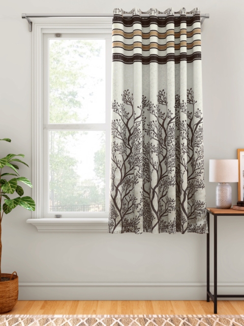 

Aura Off White & Coffee Brown Floral Patterned Window Curtain