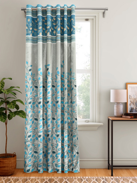 

Aura Grey & Blue Floral Patterned Door Curtain