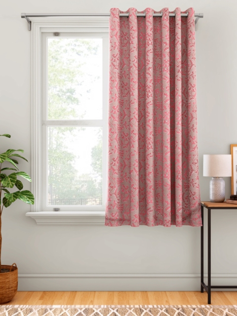 

Aura Pink & White Leaf Patterned Single Window Curtain