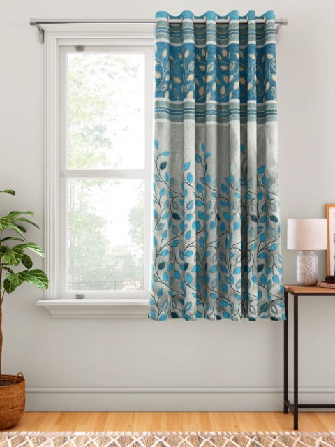 

Aura Blue & Grey Leaf Patterned Single Window Curtain