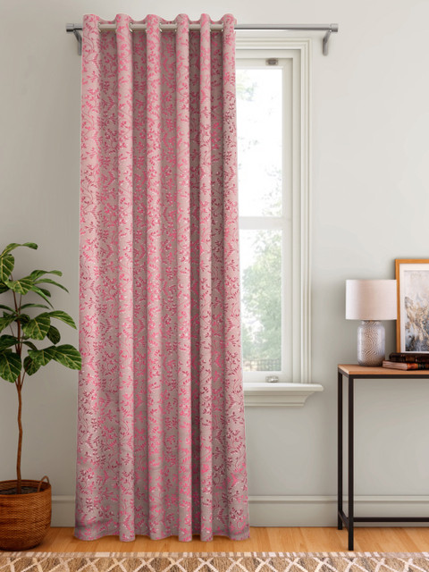 

Aura Pink & White Leaf Patterned Single Door Curtain