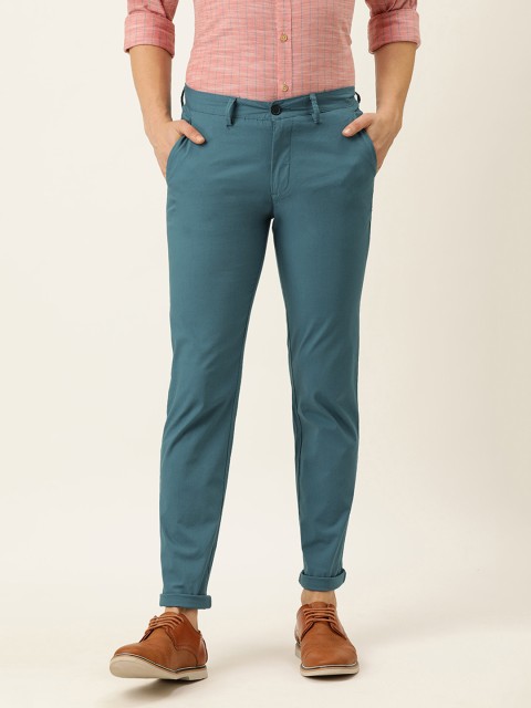 

Peter England Casuals Men Teal Blue Super Slim Fit Chinos Trousers