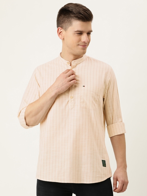 

Peter England Casuals Men Beige Slim Fit Opaque Striped Casual Shirt