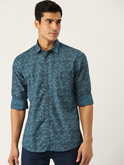 

Peter England Casuals Men Navy Blue Pure Cotton Slim Fit Printed Casual Shirt