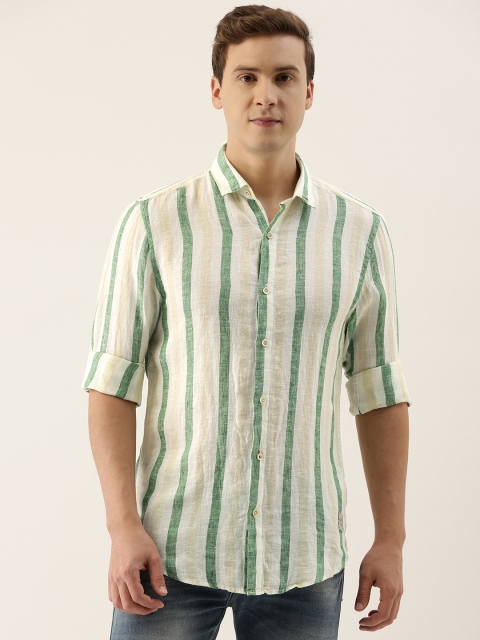 

Peter England Casuals Men Green & Beige Slim Fit Striped Casual Shirt
