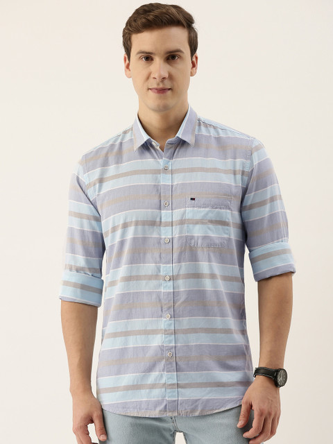 

Peter England Casuals Men Blue Slim Fit Multi Stripes Casual Shirt