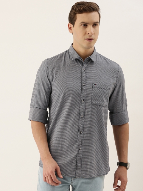 

Peter England Casuals Men Black & White Self Designed Slim Fit Casual Shirt