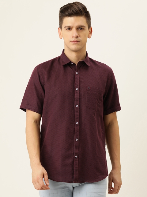 

Peter England Casuals Men Burgundy Slim Fit Printed Casual Linen-Cotton Shirt