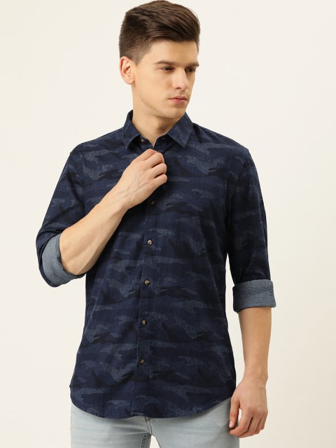 

PETER ENGLAND UNIVERSITY Men Navy Blue Printed Slim Fit Casual Shirt