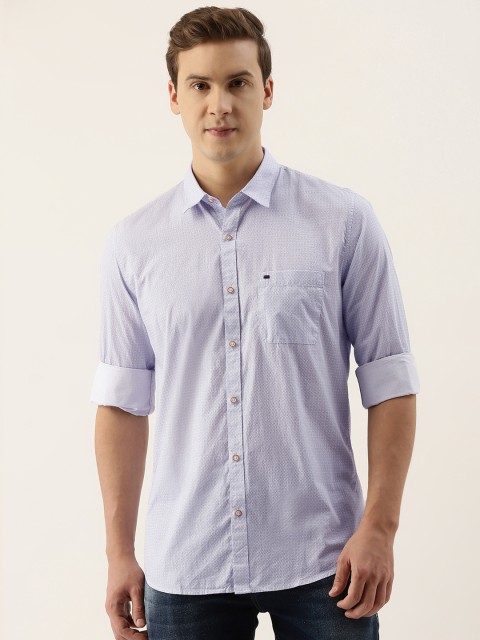 

Peter England Casuals Men Blue & White Slim Fit Printed Pure Cotton Casual Shirt