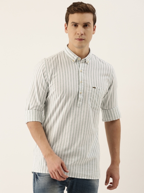 

Peter England Casuals Men White & Grey Slim Fit Striped Casual Shirt