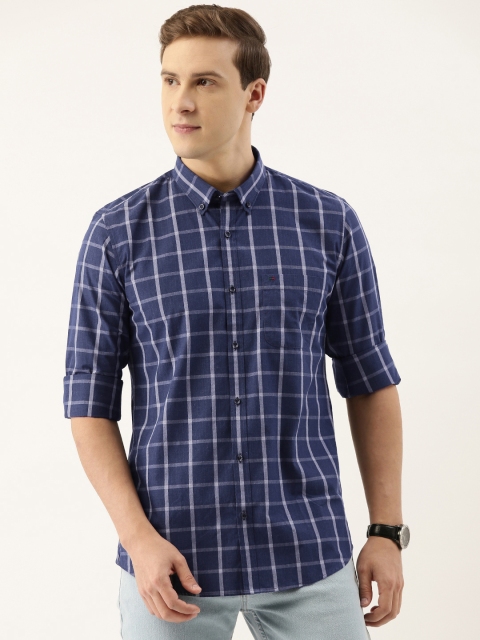 

Peter England Casuals Men Navy Blue & White Slim Fit Windowpane Checked Shirt