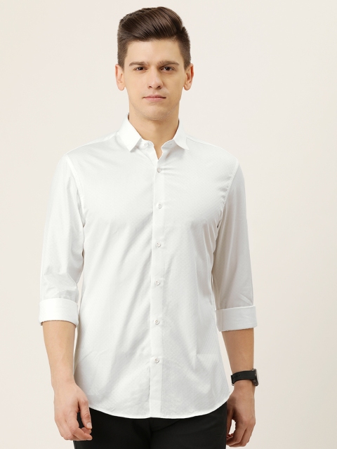 

Peter England Casuals Men White Solid Pure Cotton Slim Fit Casual Shirt