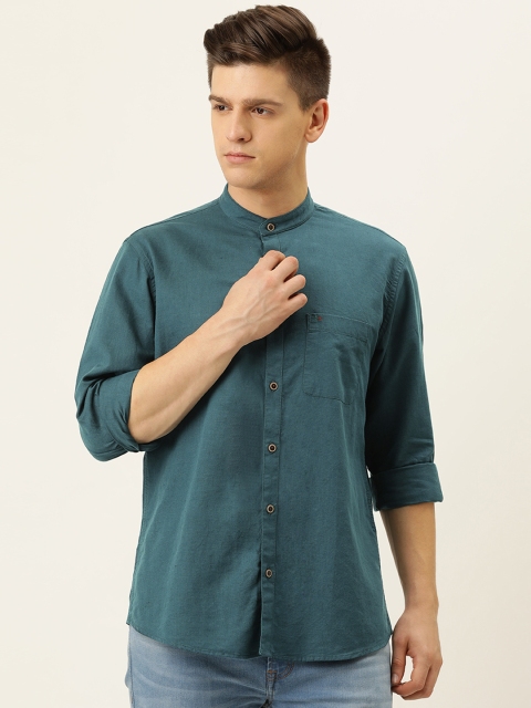 

Peter England Casuals Men Teal Green Pure Cotton Slim Fit Casual Shirt