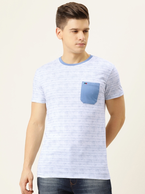 

Peter England Casuals Men White & Blue Printed Slim Fit T-shirt