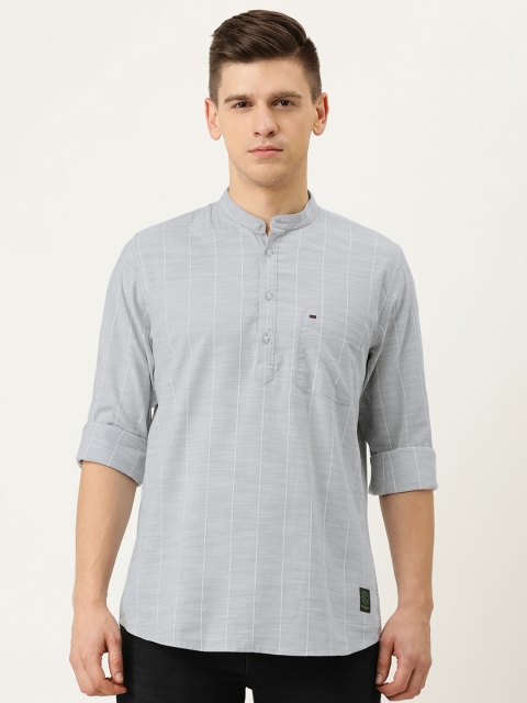 

Peter England Casuals Men Grey Slim Fit Opaque Striped Casual Shirt