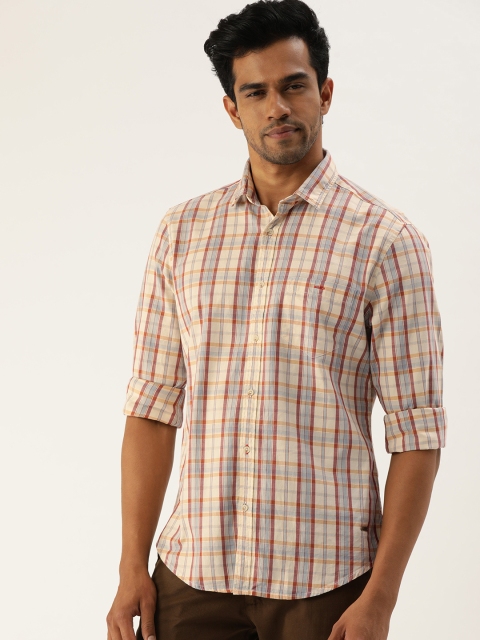 

Peter England Casuals Men Nude-Coloured Slim Fit Opaque Checked Casual Shirt