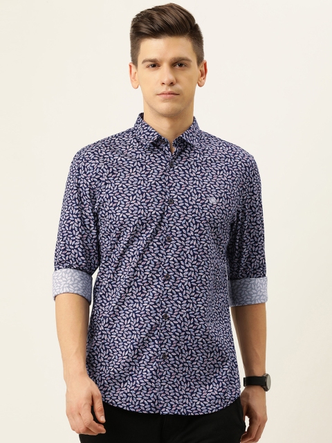 

PETER ENGLAND UNIVERSITY Men Navy Blue Floral Printed Super Slim Fit Casual Shirt