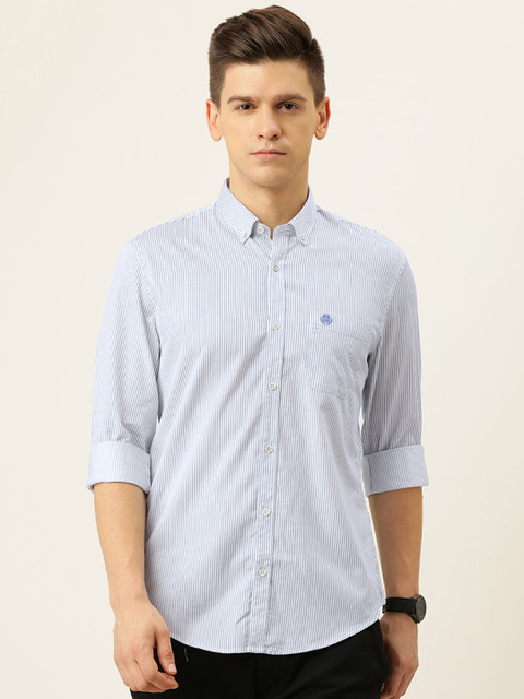 

PETER ENGLAND UNIVERSITY Men White & Blue Striped Super Slim Fit Casual Shirt